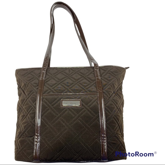 Vera Bradley Handbags - New VERA BRADLEY Quilted Traveler Tote Bag Brown Patent Leather Trim Purse
